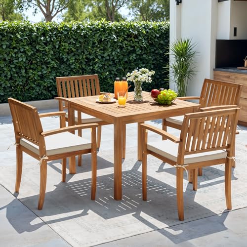 5 Piece Patio Dining Set with Square Tabletop & 4 Chairs T834