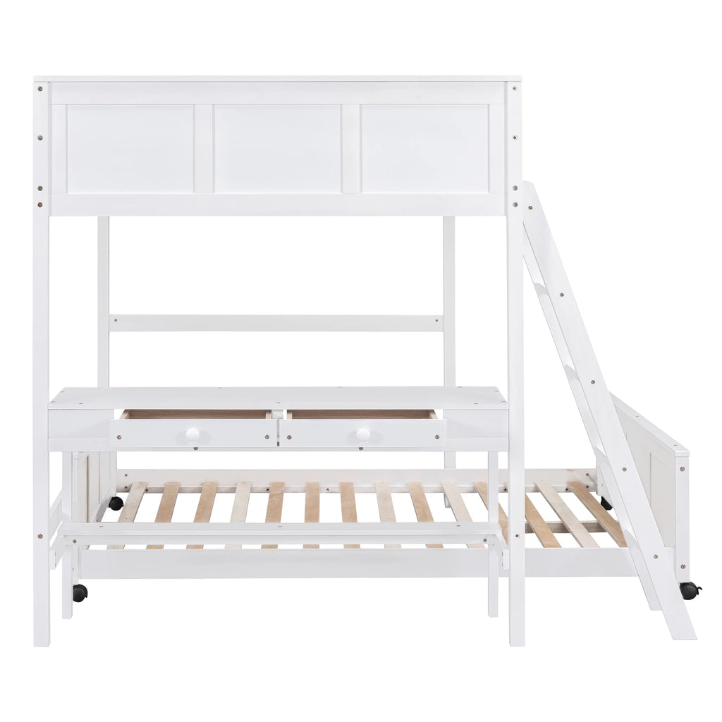 Full Over Full Bunk Bed with Desk, White F3747