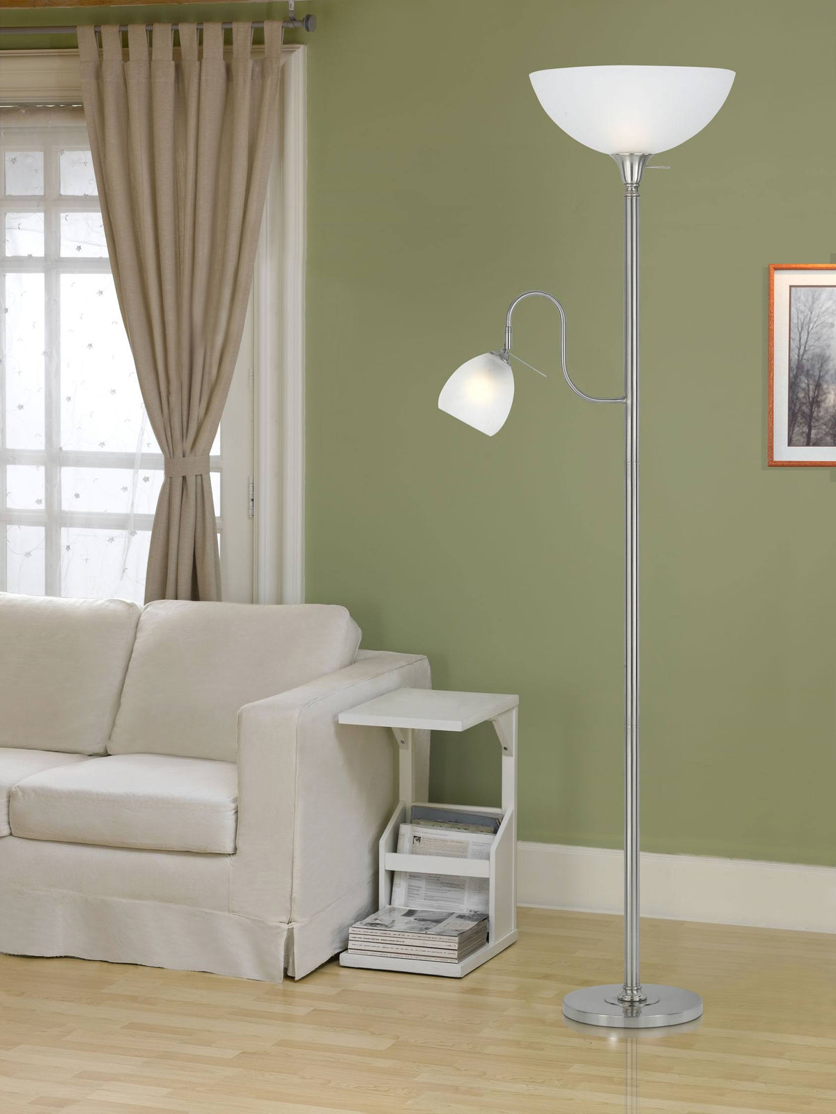 Brushed Steel Torchiere with Reading Lamp A857911