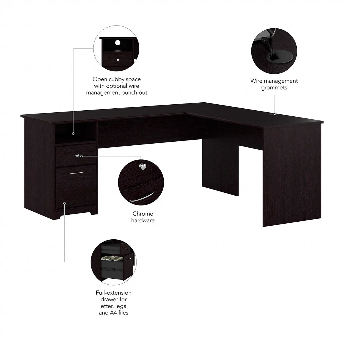 72W L Shaped Computer Desk with File N228503