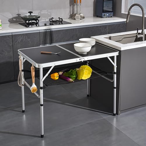 Folding Camp Table Adjustable Height Aluminum J82237