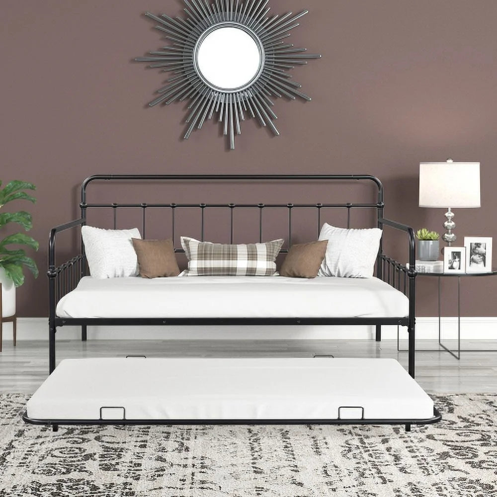 Black Metal Frame Daybed with Trundle W141359
