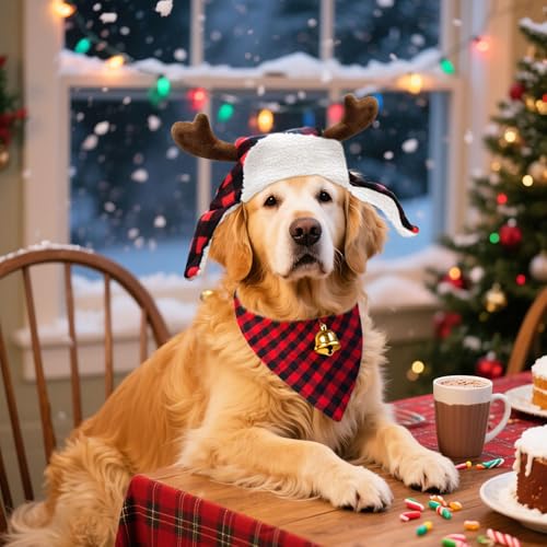 Christmas Reindeer Antlers Headband and Red Scarf for Pets Y33429