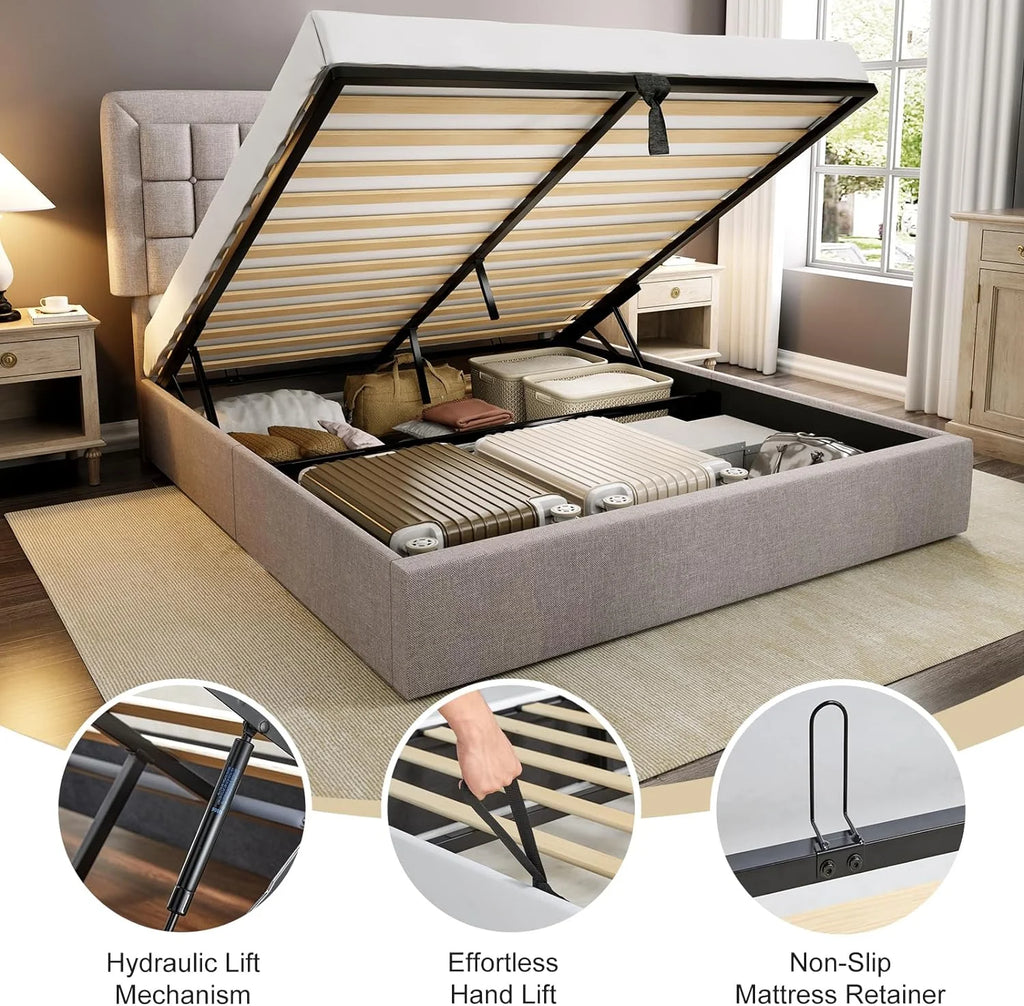King Size Lift Up Storage Upholstered Platform Bed Frame C699
