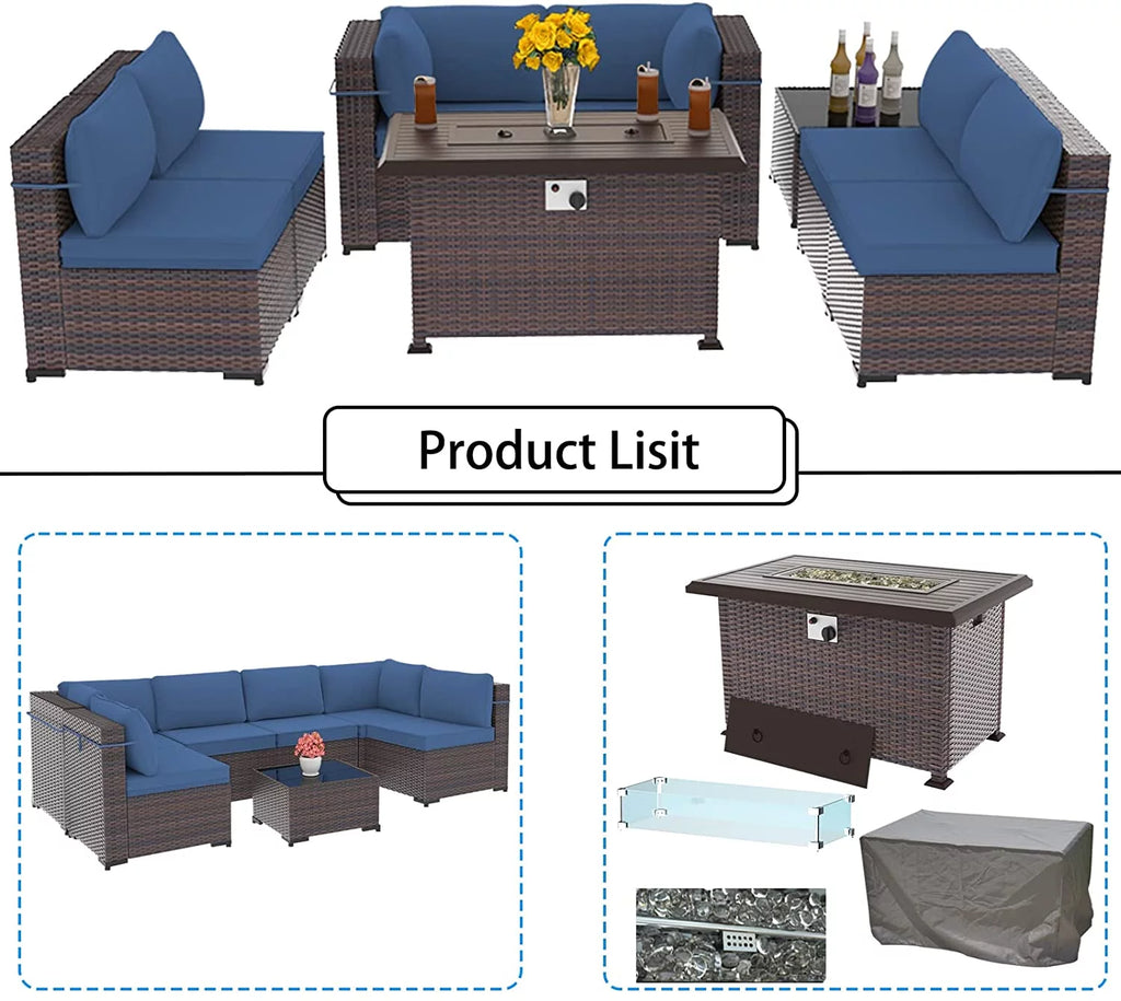 8 Pieces Outdoor Patio Furniture with Fire Pit Table K40852