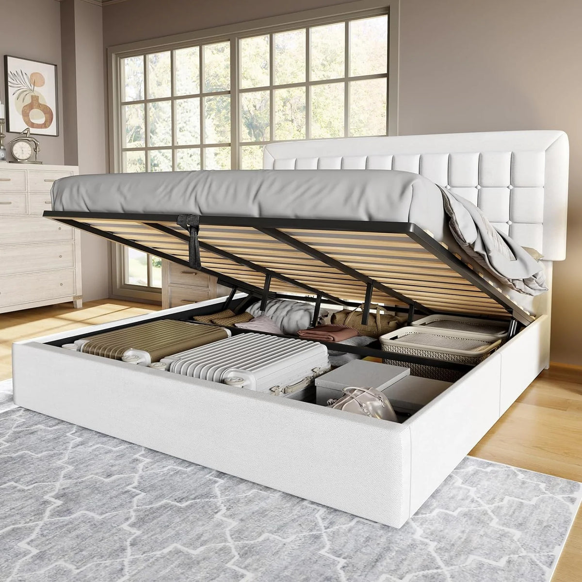King Size Lift Up Storage Upholstered Platform Bed Frame C699