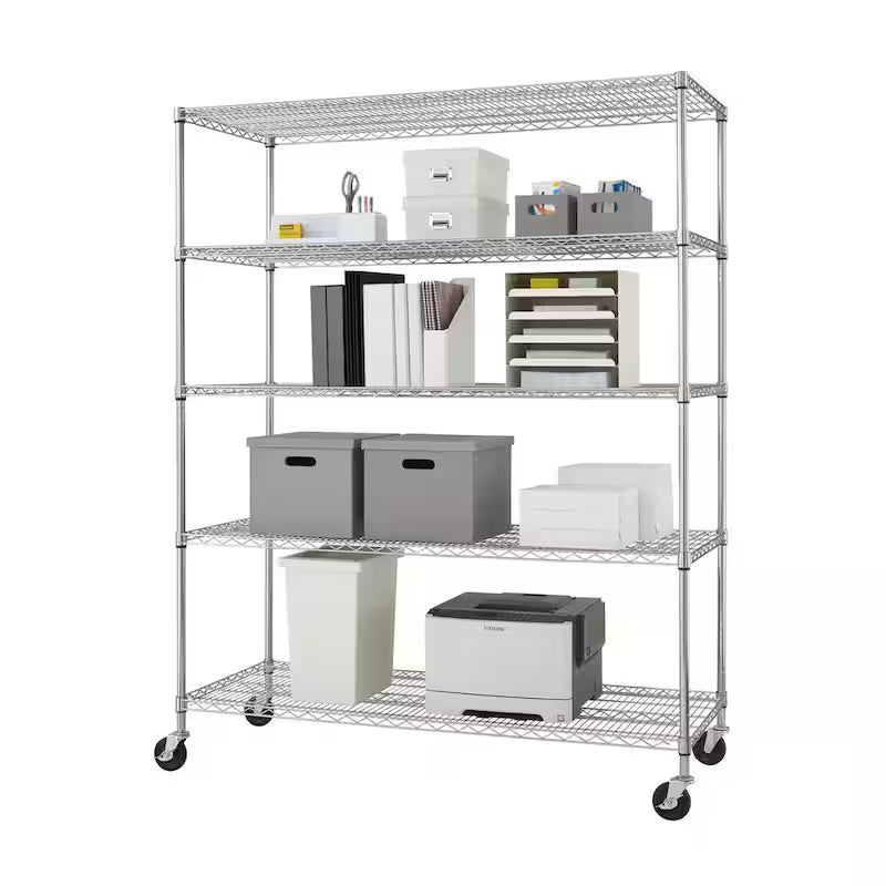 Chrome 5-Tier Steel Wire Shelving Unit D916