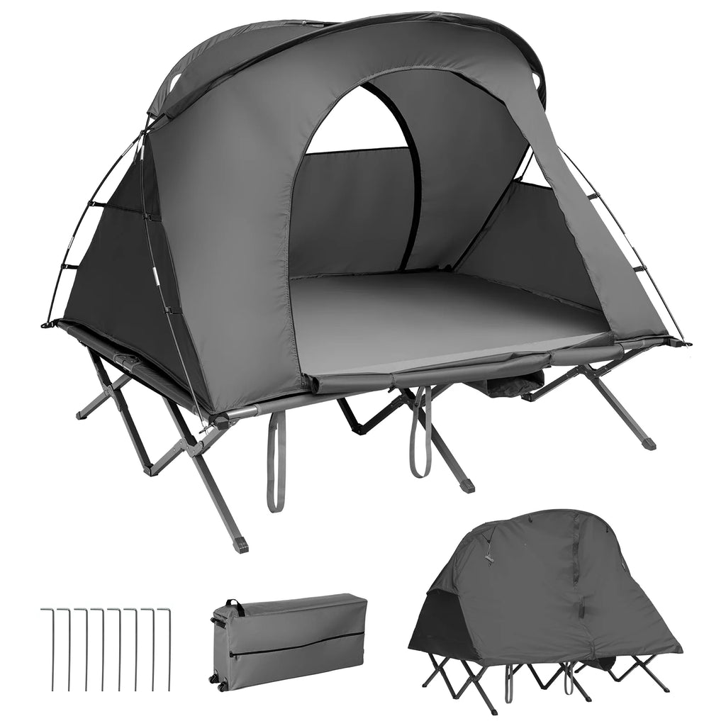 2-Person Folding Camping Tent Cot with External Cover Green D135