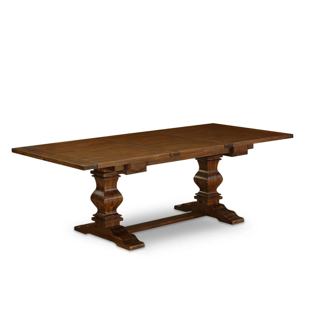 8 Pc Linen Fabric Tan Dining Set with Antique Walnut Wood Table R291