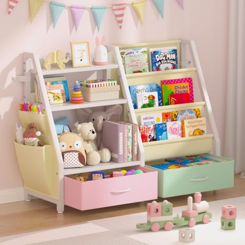 3 Tier Kids Bookshelf and Toy Organizer with 2 Toy Bins M33524