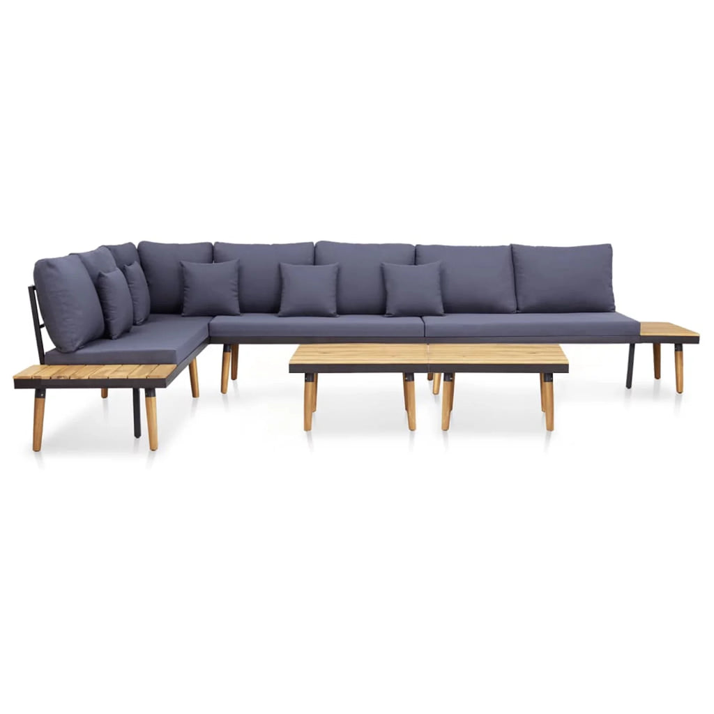 Dark Gray 7-Seater Acacia Wood Sofa with Coffee Table K78784