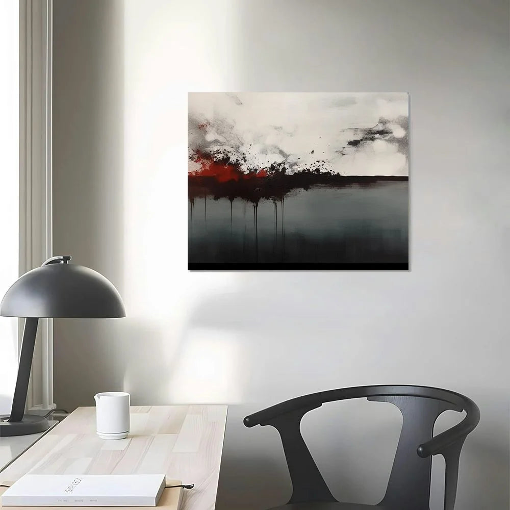Framed Canvas Print Wall Art Black Gray Abstract Illustrations 20x16 J46709