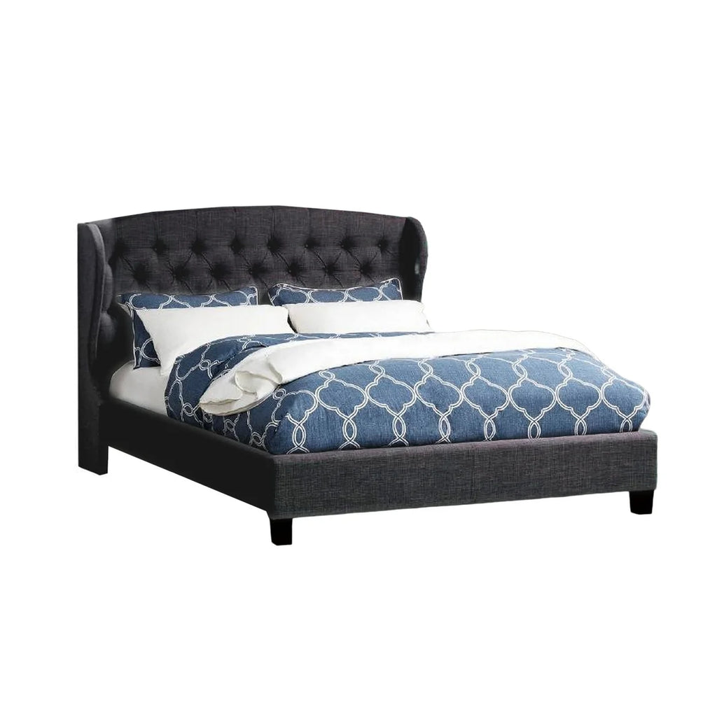 Queen Button Tufted Charcoal Gray Polyester Upholstered Bed B584757