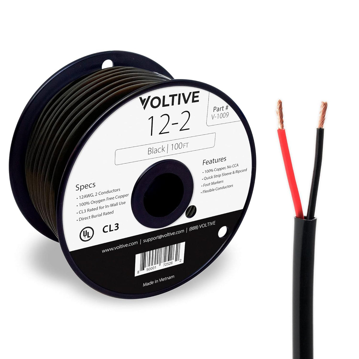 12 AWG 2 Conductor Oxygen-Free Copper Speaker Wire, 250 Foot Black W7851