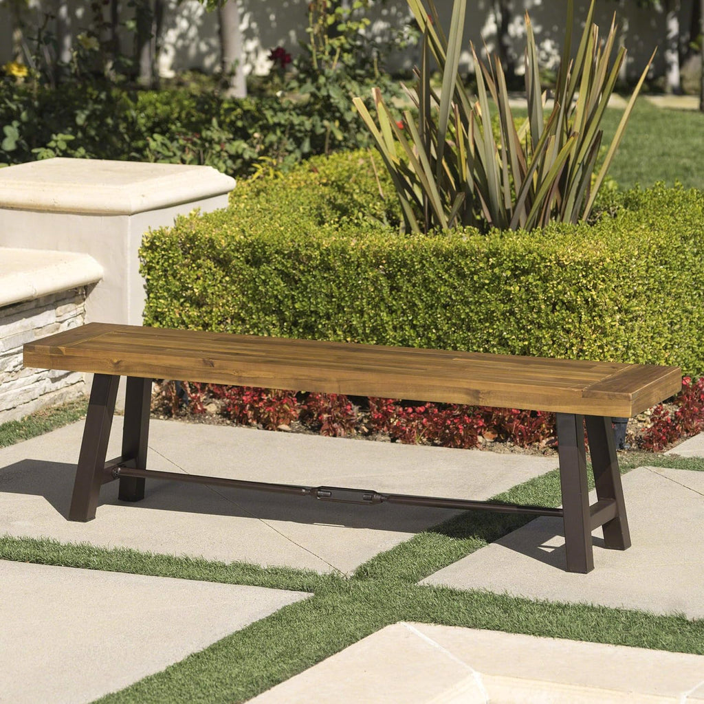 Acacia Wood Outdoor Bench with Metal Accents T374