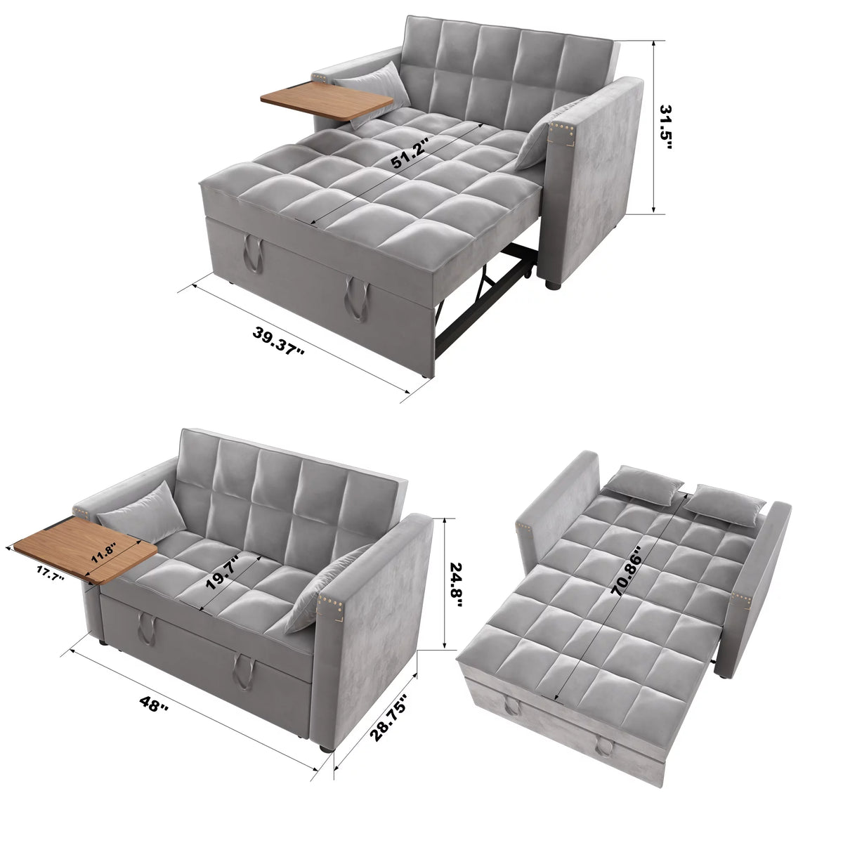 Velvet Convertible Sleeper Sofa Bed with Pull Out Bed Q9678