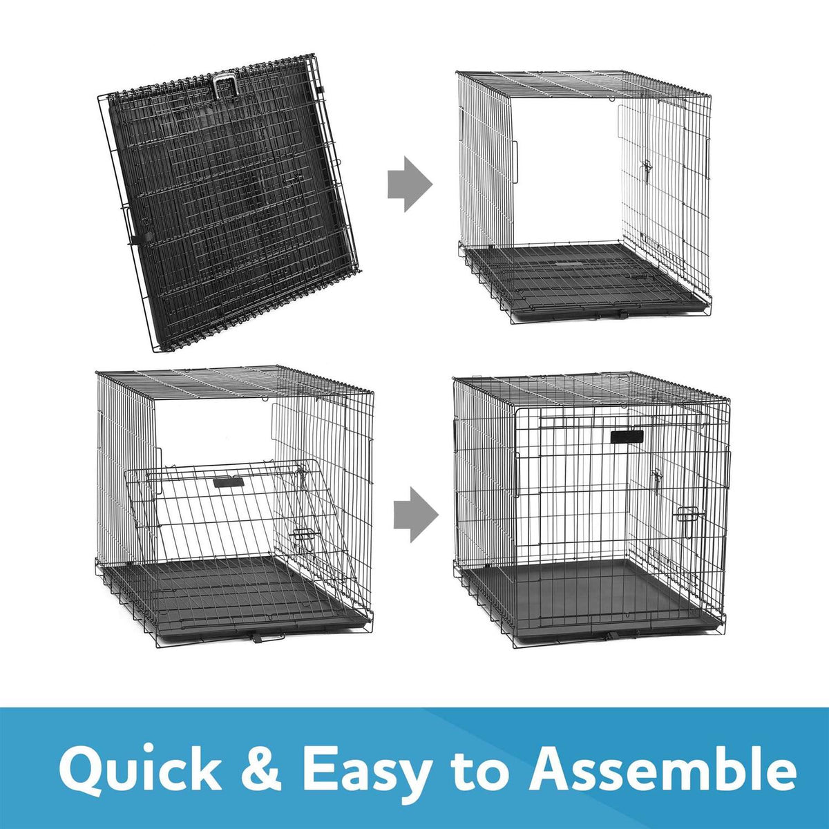 Double Door Folding Wire Dog Crate with Divider H8297