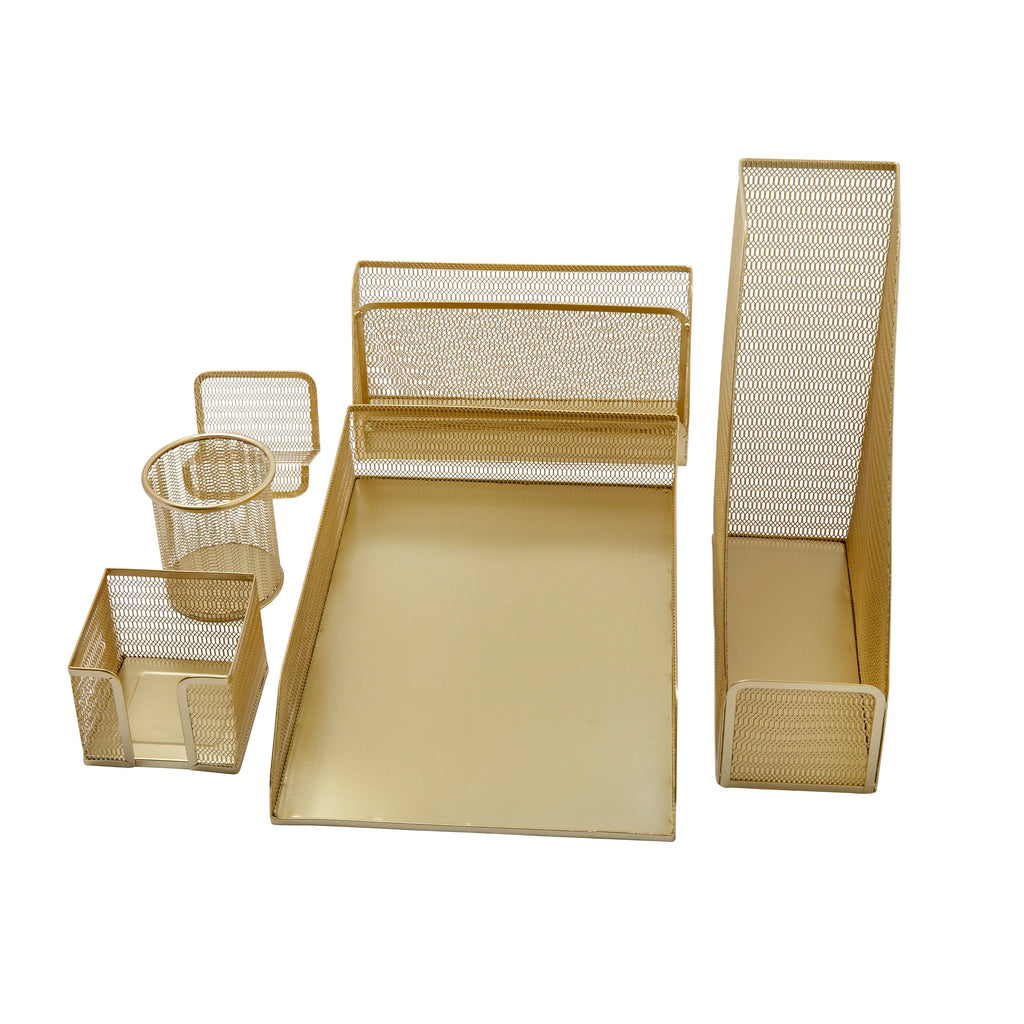 Gold Mesh Metal 6 Piece Set Desktop Organizers and Accessories Z321385