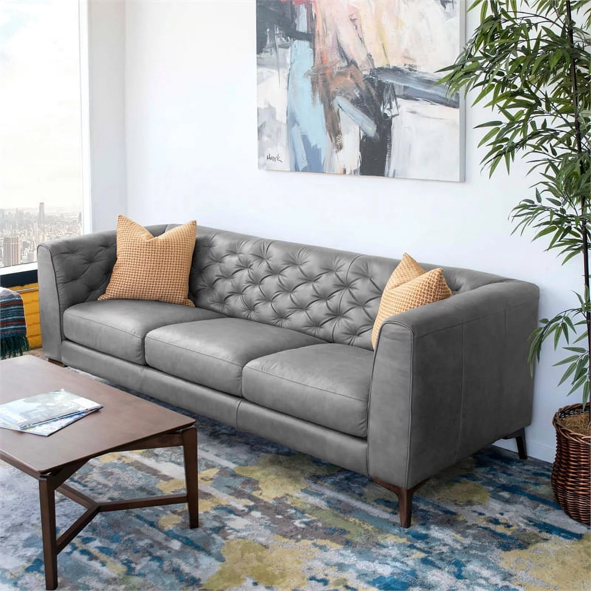 Gray Genuine Leather Sofa J701