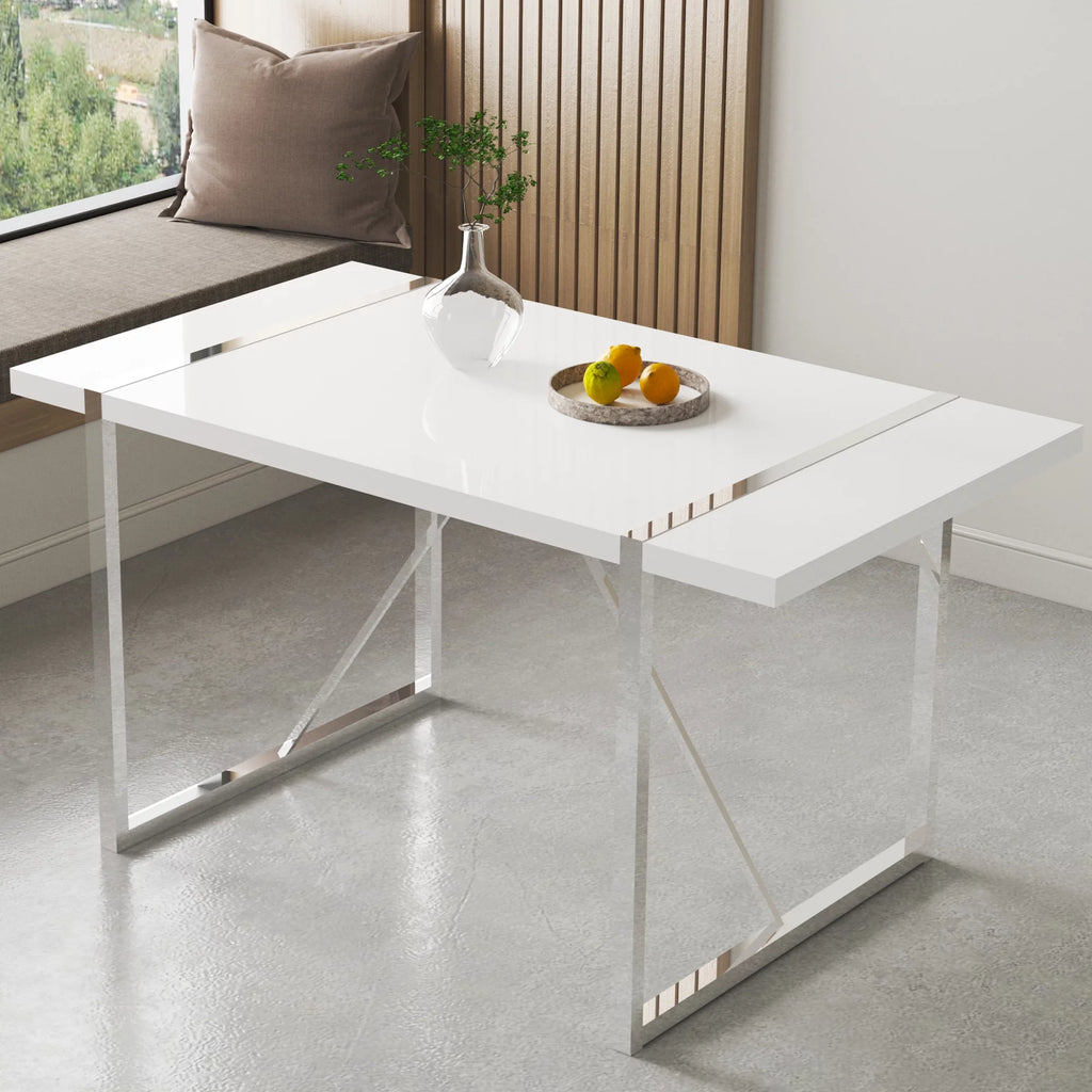 White Dining Table with Silver Metal Legs C870