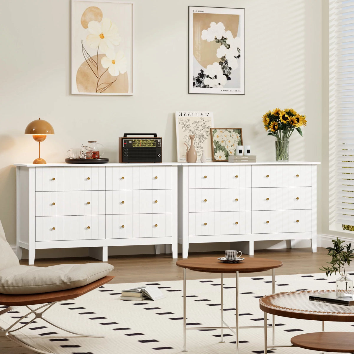 White 6 Drawer Wood Dresser W637