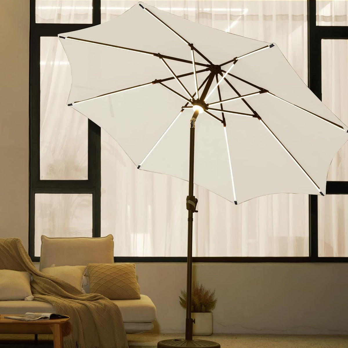 9 FT Solar LED Patio Umbrella with 16 LED Strip Lights S294162