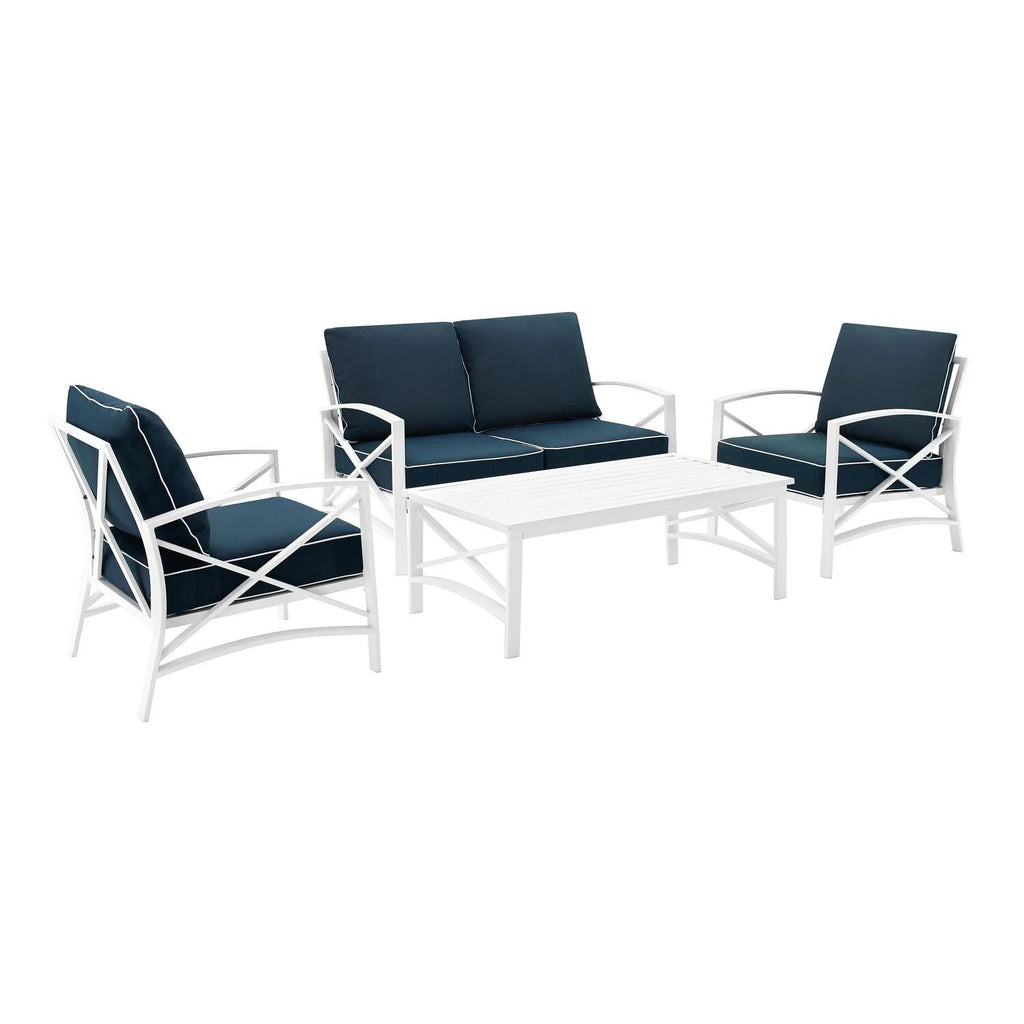 4 Pc Outdoor Metal Conversation Set Navy White L550