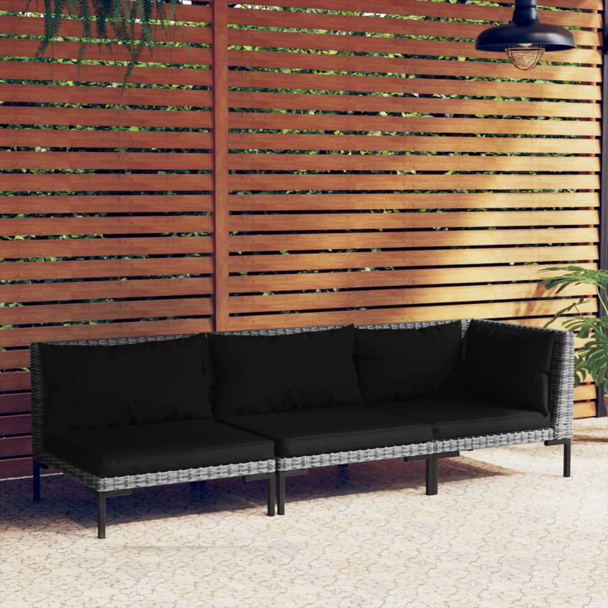 3 Piece Dark Gray Half Round Poly Rattan Patio Sofa Set D731597