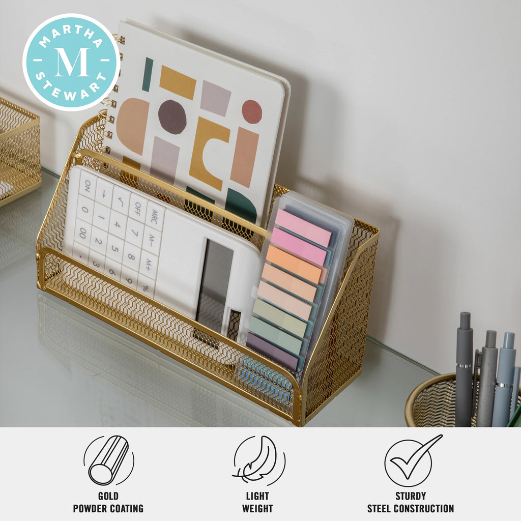 Gold Mesh Metal 6 Piece Set Desktop Organizers and Accessories Z321385