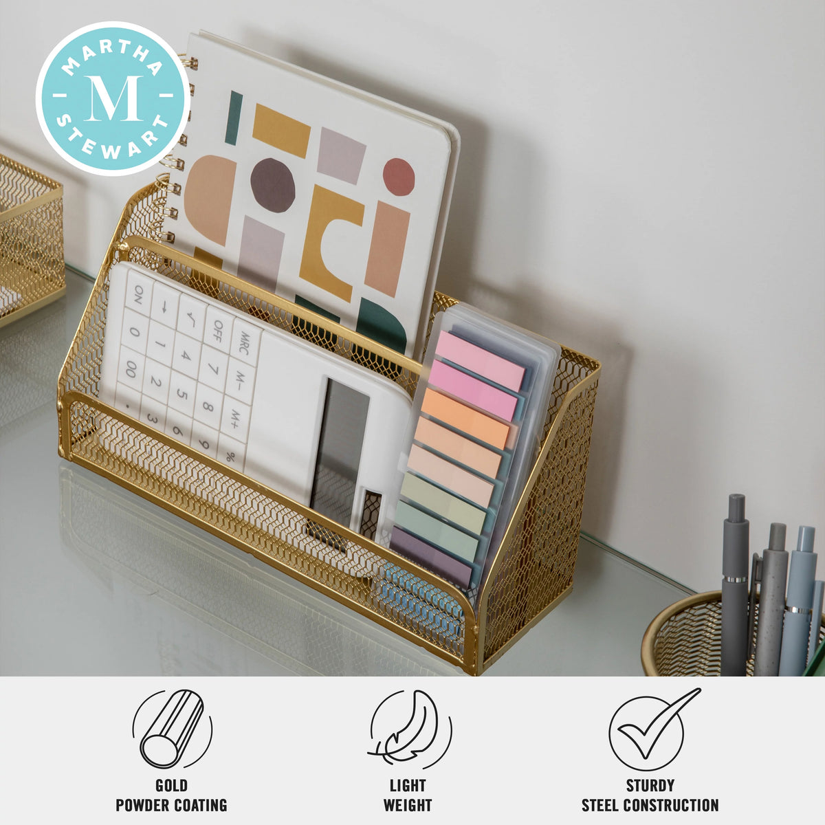 Gold Mesh Metal 6 Piece Set Desktop Organizers and Accessories Z321385