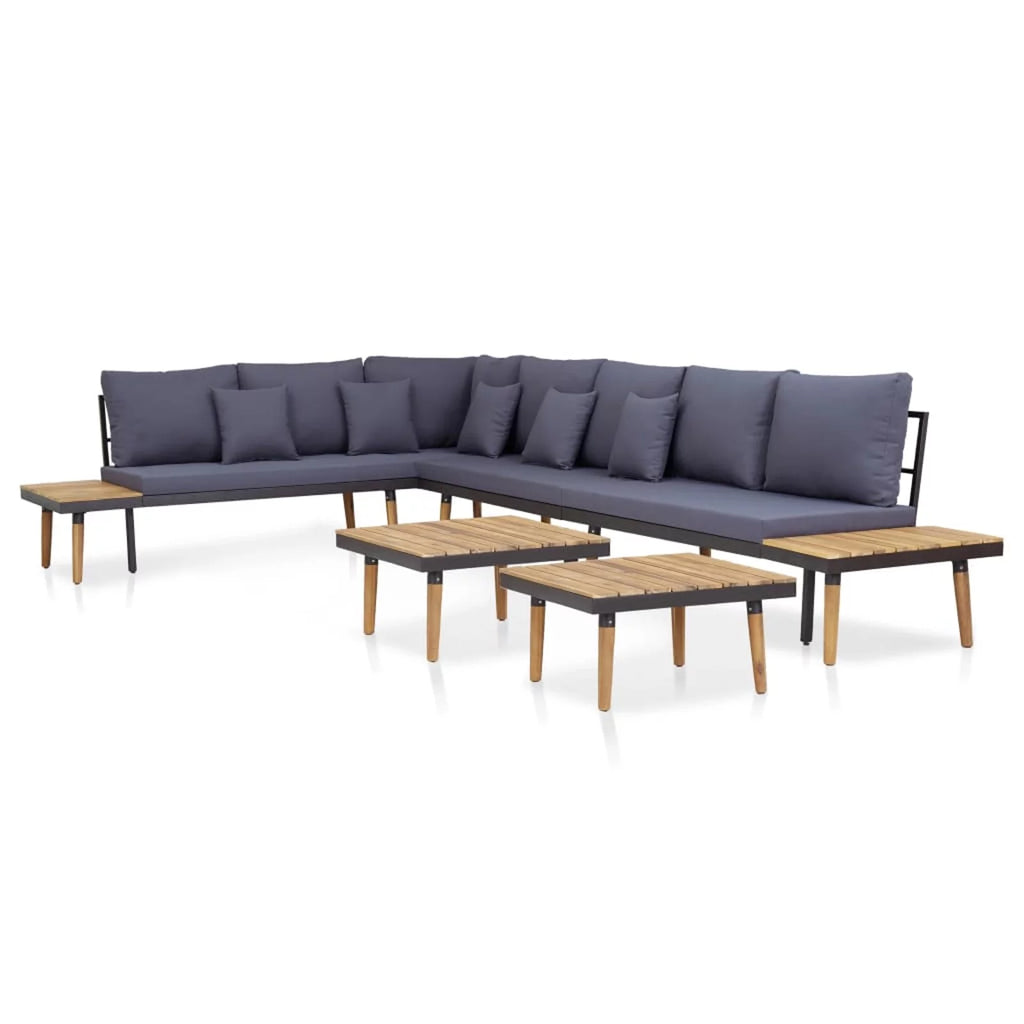 Dark Gray 7-Seater Acacia Wood Sofa with Coffee Table K78784