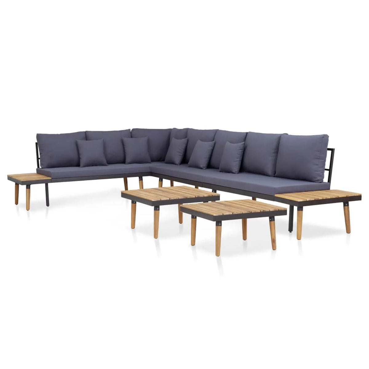 Dark Gray 7-Seater Acacia Wood Sofa with Coffee Table K78784