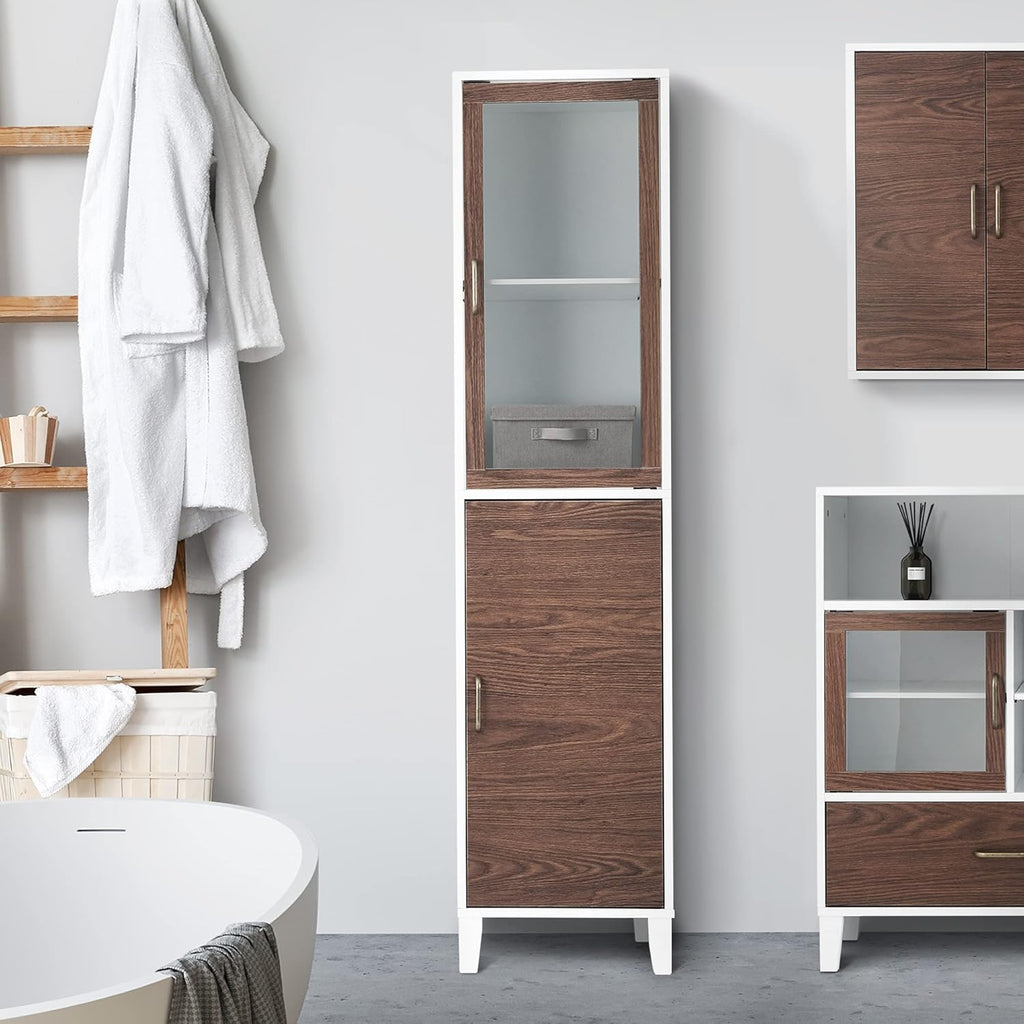 White Natural Wood Bathroom Linen Cabinet N42271