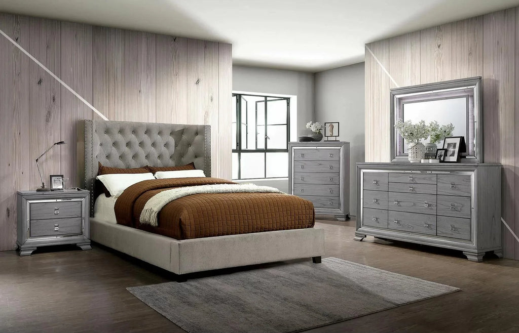 Gray Solid Wood King Bedroom Set 5pcs P188162