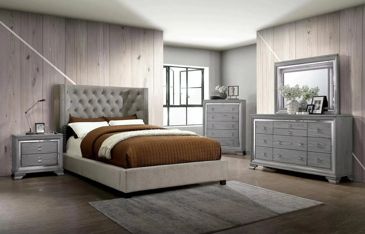 Gray Solid Wood King Bedroom Set 5pcs P188162