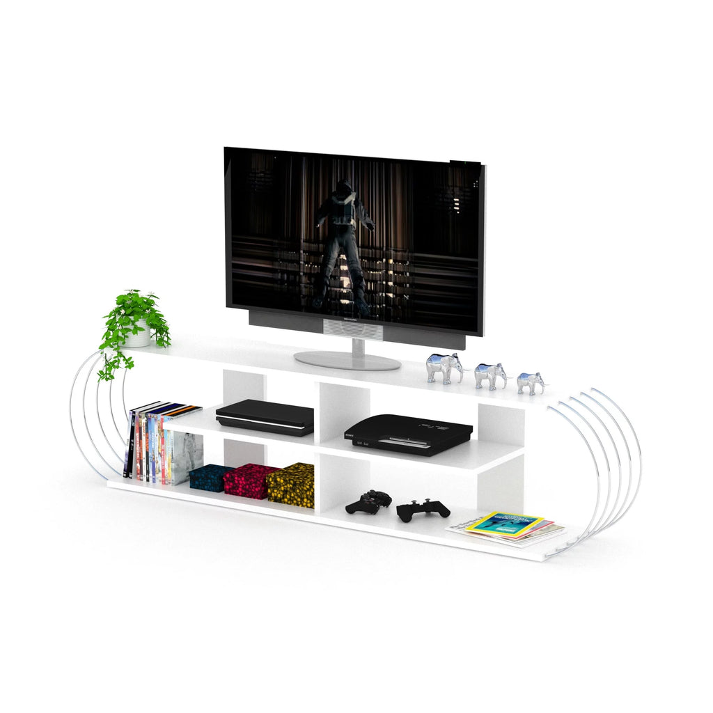 White-Blue Wood Finish TV Unit W218