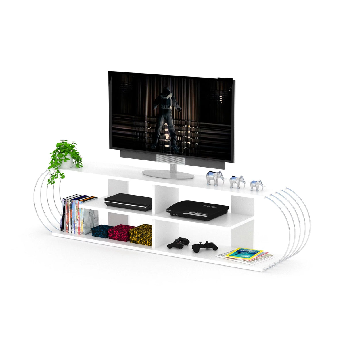 White-Blue Wood Finish TV Unit W218