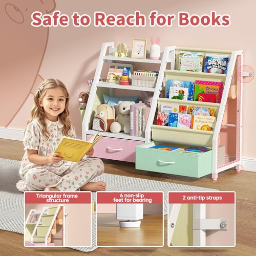 3 Tier Kids Bookshelf and Toy Organizer with 2 Toy Bins M33524