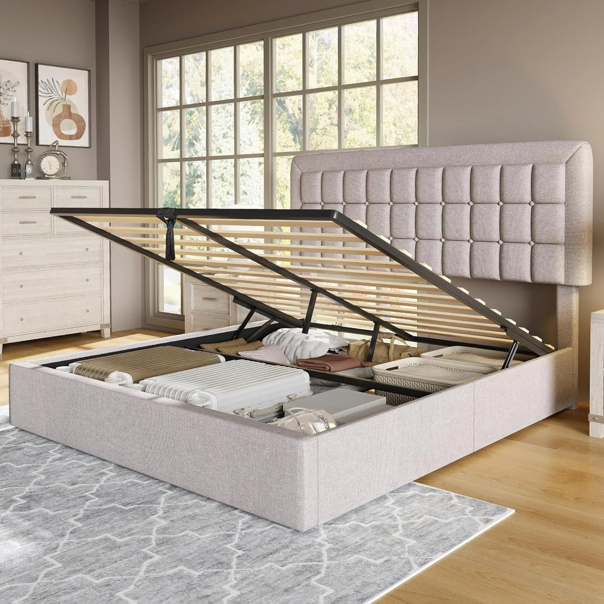 King Size Lift Up Storage Upholstered Platform Bed Frame C699