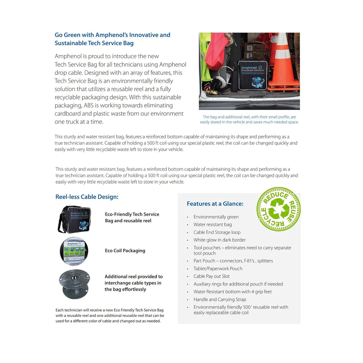 Amphenol TFC Tech Service Bag, Reel and Black Cable P52321