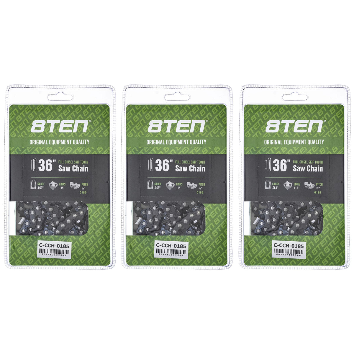 36 inch .063 3/8 115DL Skip Tooth Chainsaw Chain 3 Pack E8254