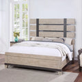 Queen Weathered Oak Finish Wood Slatted Panel Bed P2899