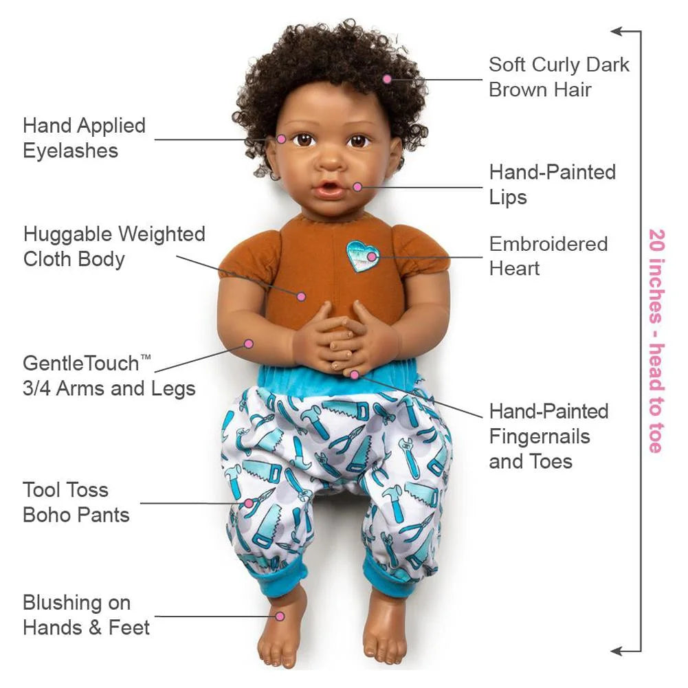 Black Reborn Baby Boy Doll Playset, 7 Pieces, 20-inch L150030