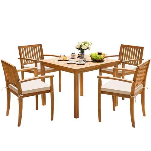 5 Piece Patio Dining Set with Square Tabletop & 4 Chairs T834