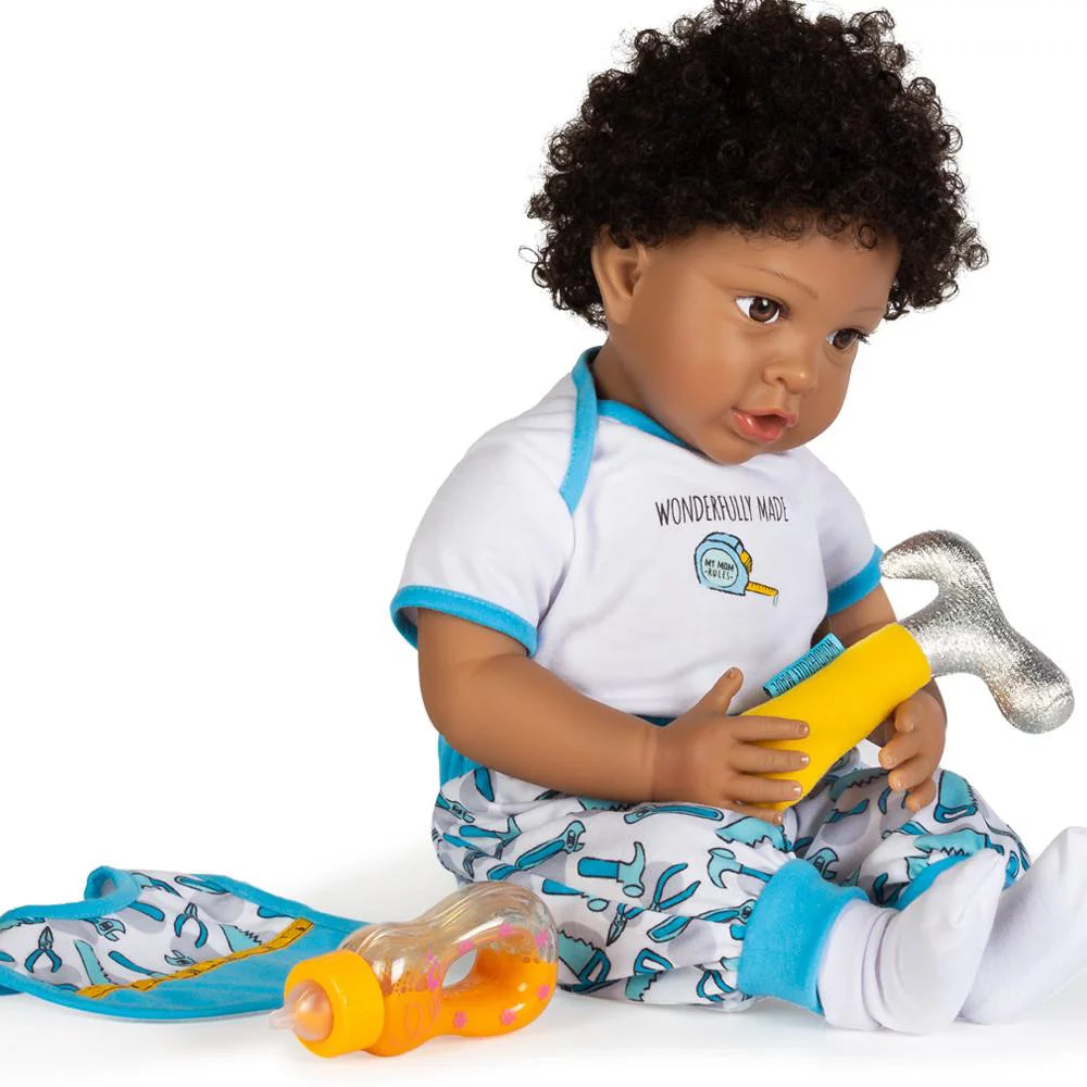 Black Reborn Baby Boy Doll Playset, 7 Pieces, 20-inch L150030
