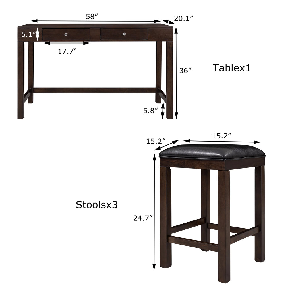 4-Piece Counter Height Table Set with Leather Padded Stools F738