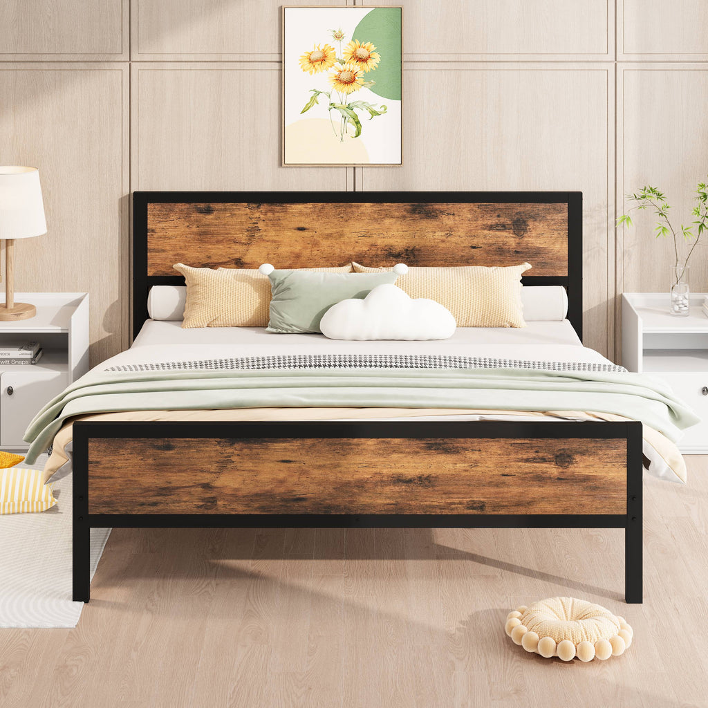 White Full Size Metal Platform Bed Frame with Headboard and Footboard E411122