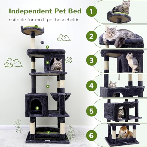 72in Dark Gray Cat Tree with 6 Scratching Posts T4749