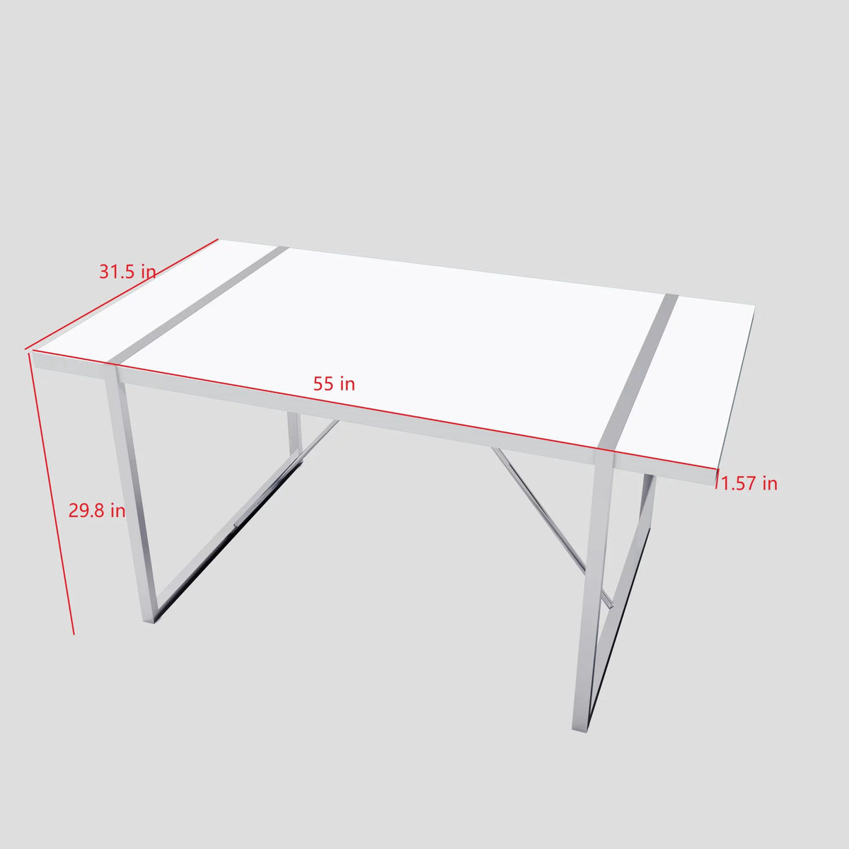 White Dining Table with Silver Metal Legs C870