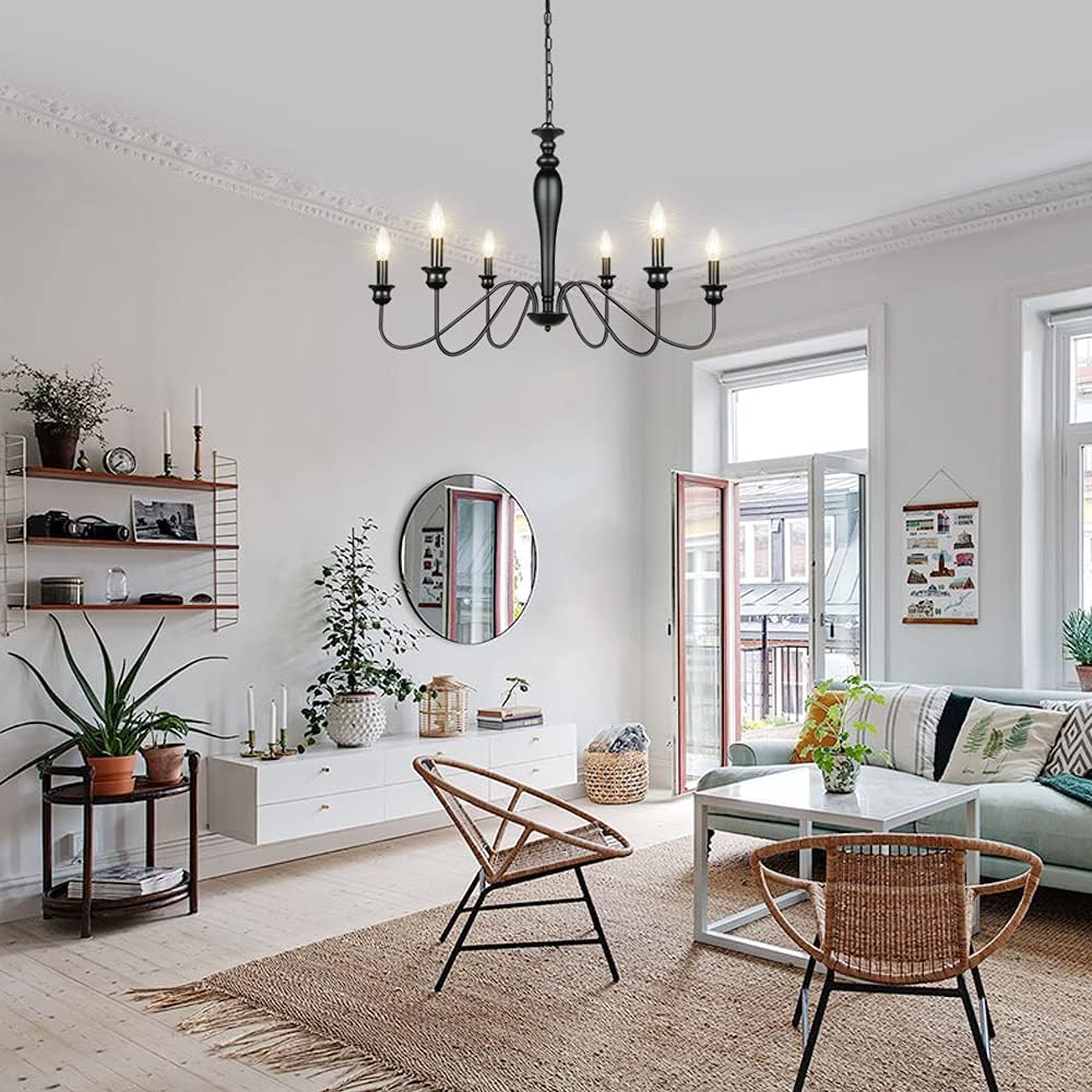 Black 6-Light Farmhouse Candle Chandelier P998